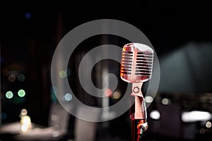 Closeup of microphone on stage