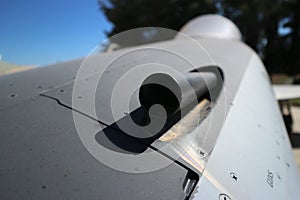 Closeup of a military aircraft machine gun
