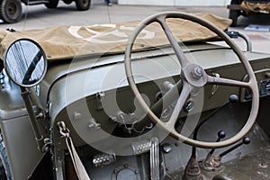 Closeup of Military Vehicle Steering Wheel