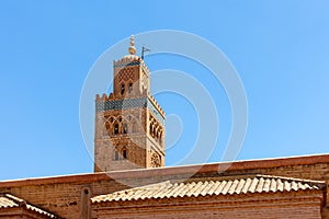 Closeup of Minaret of Koutoubia Mosque in Marrakech