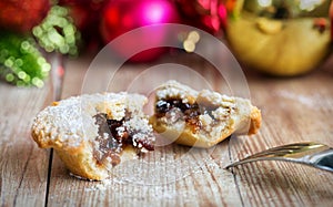 Closeup of a mince pie with a fork