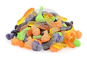 Closeup mixed pile of gummy halloween candy