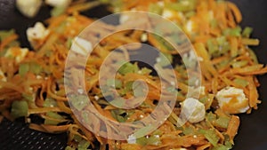 Closeup of mixing vegetables in a wok