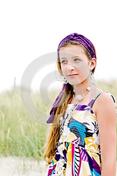 Closeup of model girl on the beach