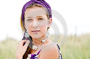 Closeup of model girl on the beach