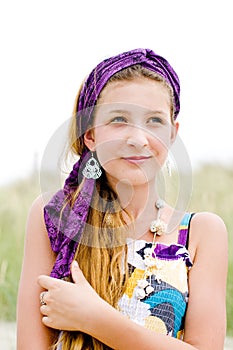 Closeup of model girl on the beach