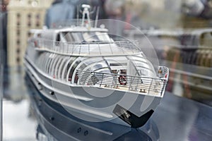 closeup of model passenger liner