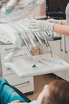 Closeup of modern dental tools, tools used for dental treatment