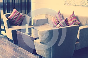 Closeup of modern furniture with pillows ( Filtered image proce