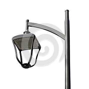 Closeup of modern LED street lantern on white background