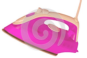 Closeup of a modern pink or violet electric steam iron for ironing household laundry. Clipping path. Macro photograph