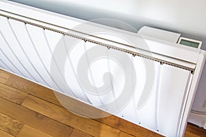 closeup of modern radiator with digital temperature