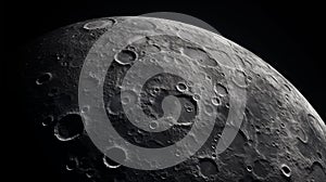 Closeup of the moon. Black and white image with craters