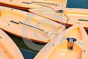 Closeup of moored sailing dinghies photo