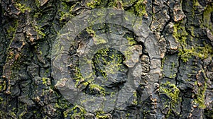 A closeup of mosscovered tree bark showcasing the softness and thickness of the moss as it clings to the surface photo