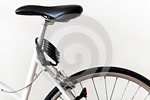 Closeup of mountain bike on white background