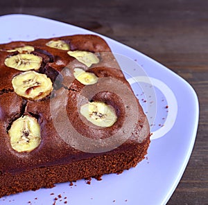 Closeup Mouthwatering Fresh Baked Homemade Wholemeal Chocolate Banana Cake