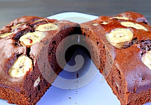 Closeup of Mouthwatering Moist Texture of Wholemeal Chocolate Banana Cake