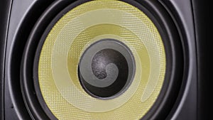 Closeup at moving sub-woofer. Speaker part
