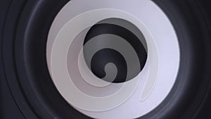 Closeup at moving sub-woofer. Speaker part