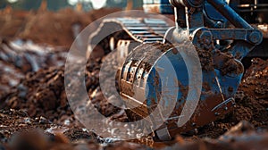 The blue excavator bucket.AI generated image