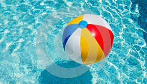Closeup of a Multicolored Beach Ball Floating in a Swimming Pool - Generative Ai