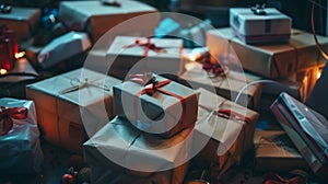 A closeup of multiple open packages containing items bought during the Cyber Monday sales strewn across a table photo
