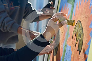 Closeup of a Mural Painted by Several Artists