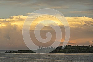Closeup, Mushroom sunset cloud over N-side Virginia Key island, Miami, Florida, USA