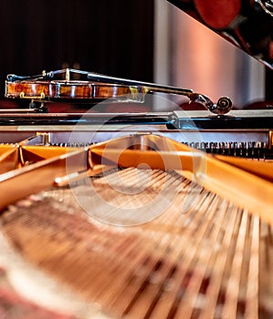 Closeup of musical instruments on a stage at a concert