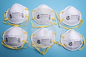 Closeup of N95 respirator. This respirator filter out at least 95% airborne particle including bacteria and virus