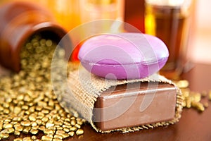 Closeup of natural handmade soaps.