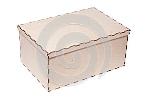 Closeup natural wood texture closed box with lid, unpainted. Concept crate, container, storage, timber, packaging, delivery, space