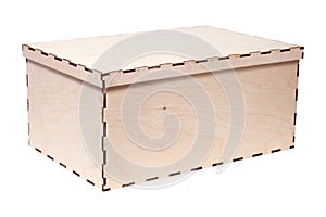 Closeup natural wood texture closed box with lid, unpainted. Concept crate, container, storage, timber, packaging, delivery, space