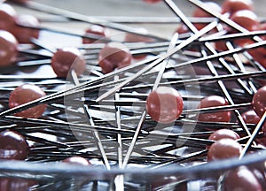 Closeup of needle push pins