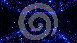 Closeup of Neural network model, LLM structure complex. AI big data processing technological concept backdrop. Machine