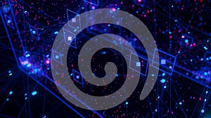 Closeup of Neural network model, LLM structure complex. AI big data processing technological concept backdrop. Machine