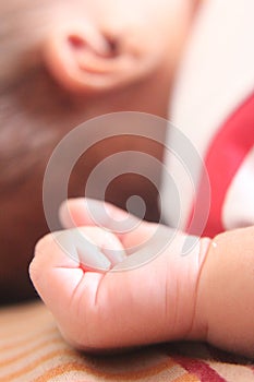 Closeup new born infant baby hand