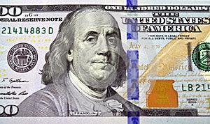 Closeup of a new one hundred American dollar bill