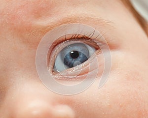 Closeup of newborn blue eye.