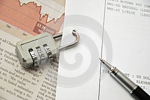 Closeup of number lock on documents