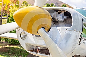 Closeup of old Airplane propeller engine