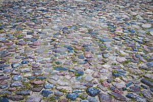 Closeup of Old Ancient Belarussian Pavement Made of Paving Stone