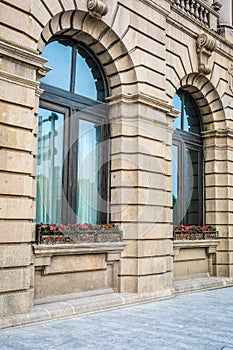 Closeup of old building with window