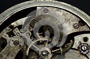 Closeup of old clock mechanism, background for vintage design