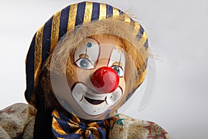 Closeup of an old clown puppet