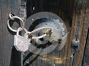Closeup of an old door lock
