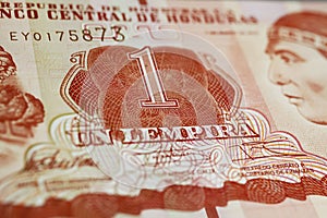 Closeup of old Honduras central bank Lempira currency banknote