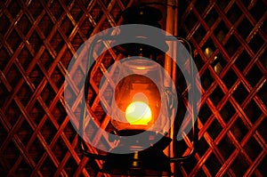Closeup of an old hurricane lantern for modern home interior decoration. Modern Lantern for Halloween celebration