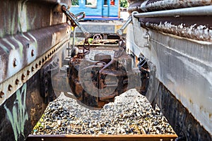 Closeup of Old joint container on railroad